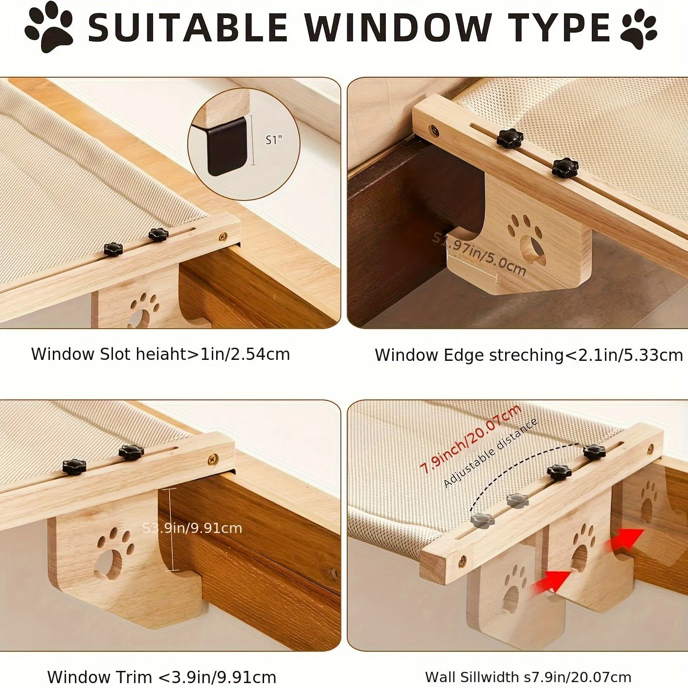 Wooden Cat Window Perch | Cozy Window Hammock for Indoor Cats