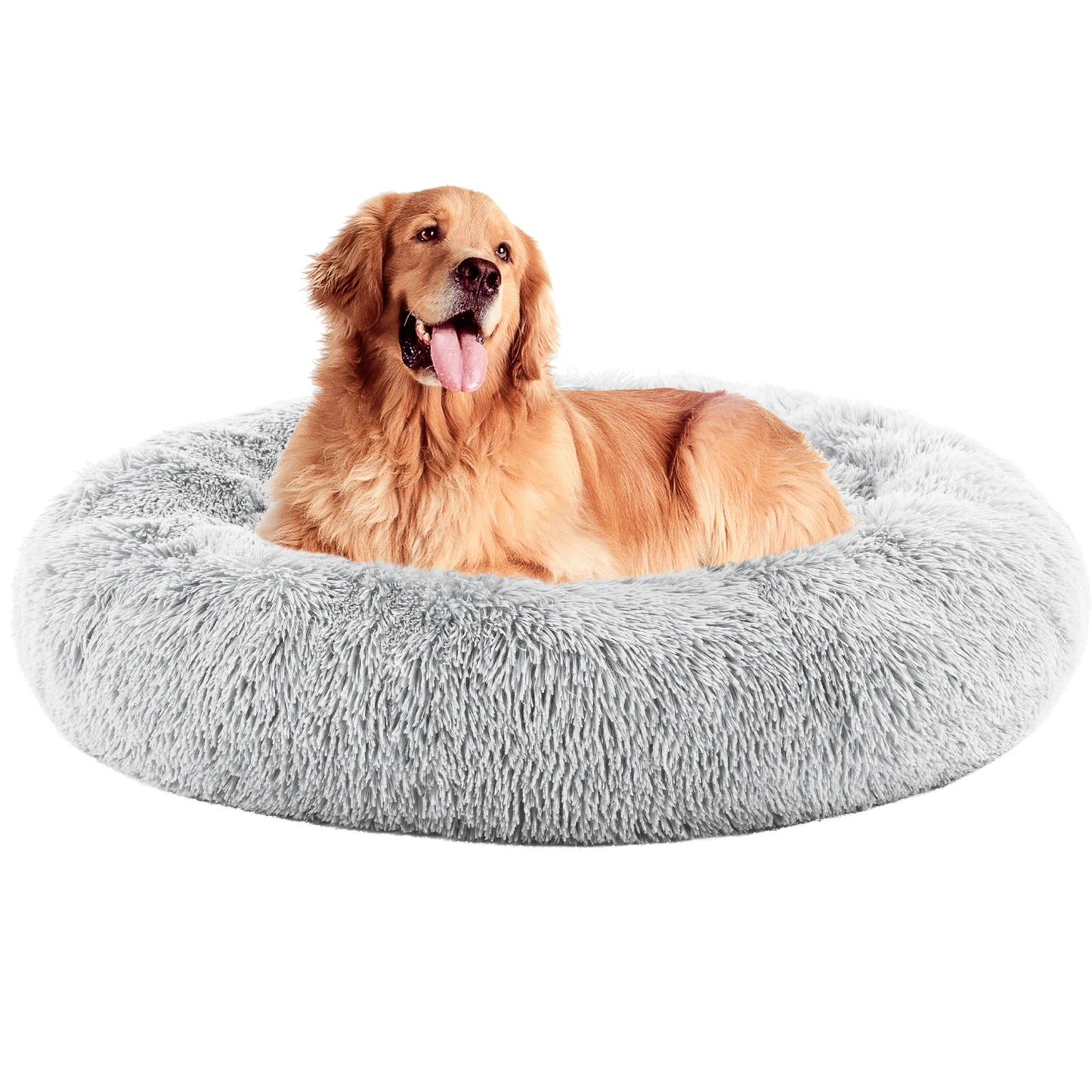 round Faux Fur Plush Dog Bed Anti-Slip Bed Machine Washable Cuddler Warming Cozy Fluffy Faux Fur Plush round Pet Bed for Indoor
