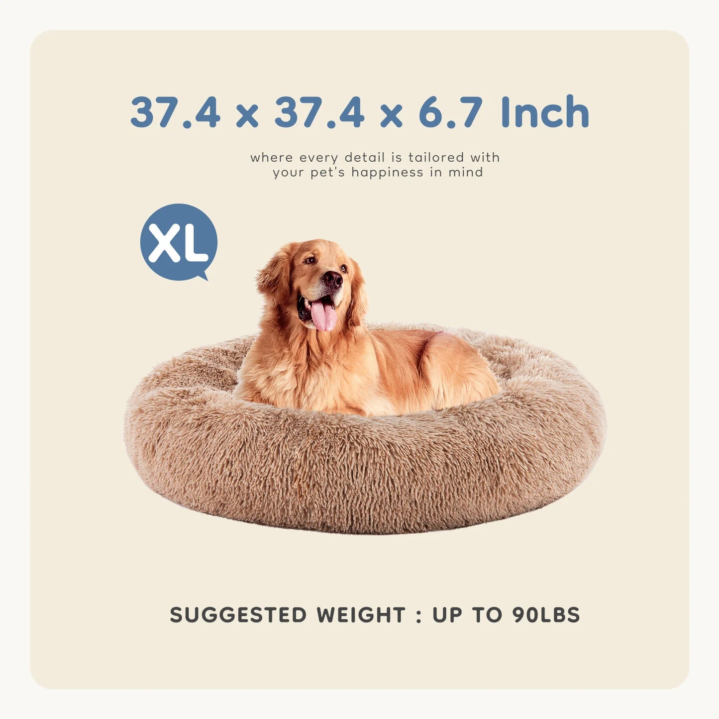 round Faux Fur Plush Dog Bed Anti-Slip Bed Machine Washable Cuddler Warming Cozy Fluffy Faux Fur Plush round Pet Bed for Indoor