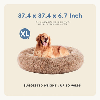 round Faux Fur Plush Dog Bed Anti-Slip Bed Machine Washable Cuddler Warming Cozy Fluffy Faux Fur Plush round Pet Bed for Indoor