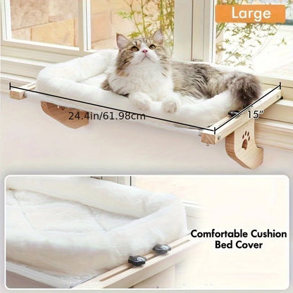 Wooden Cat Window Perch | Cozy Window Hammock for Indoor Cats