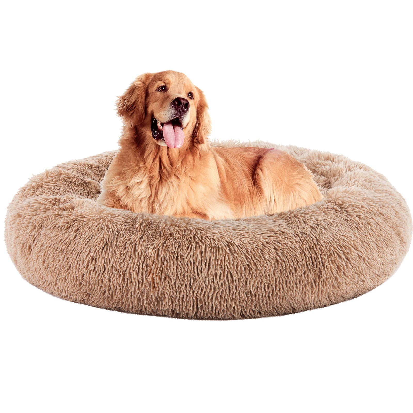 round Faux Fur Plush Dog Bed Anti-Slip Bed Machine Washable Cuddler Warming Cozy Fluffy Faux Fur Plush round Pet Bed for Indoor