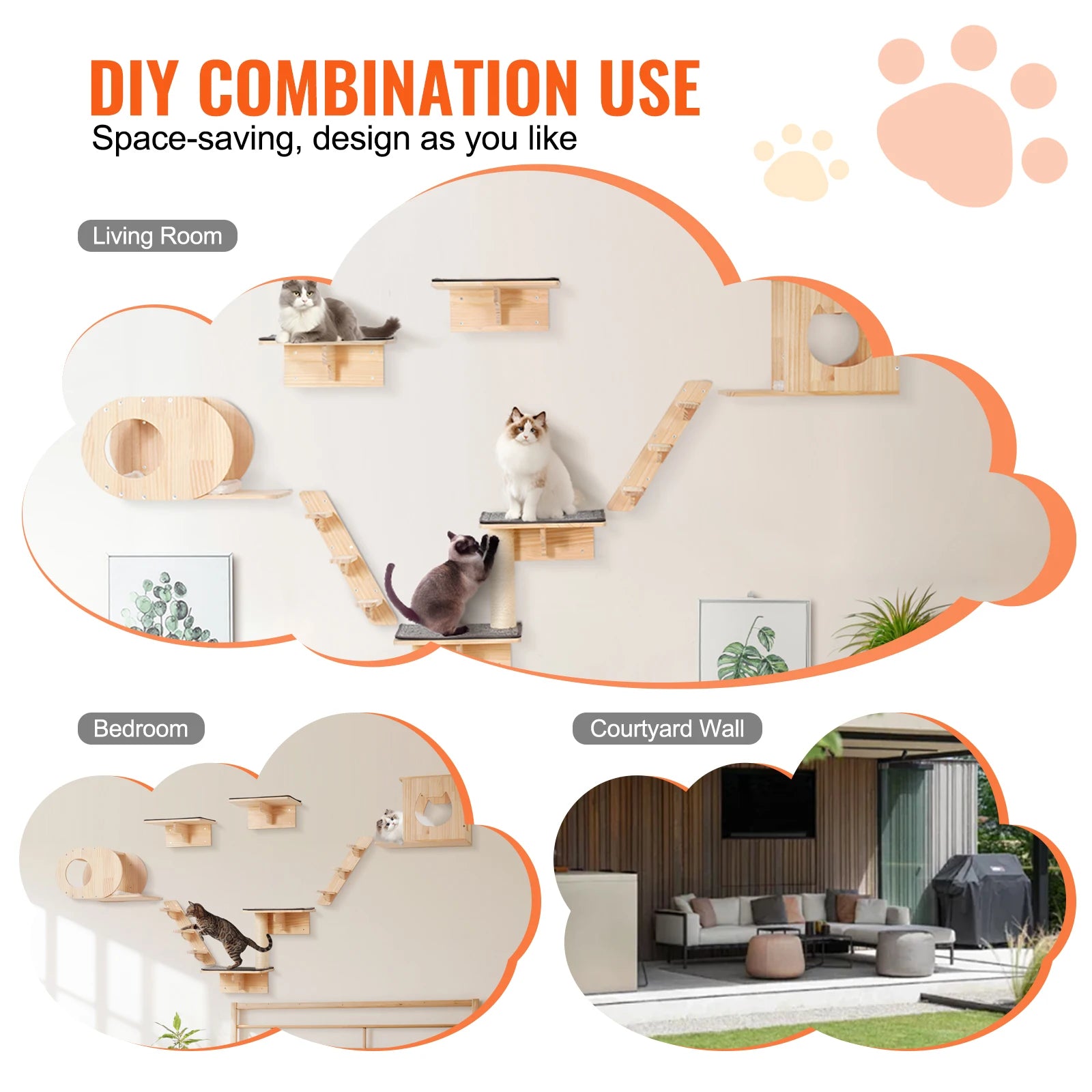 Modern Cat Wall Shelves Set | Wall-Mounted Cat Climbing System