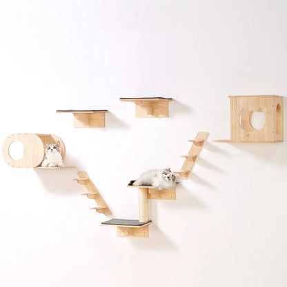 Modern Cat Wall Shelves Set | Wall-Mounted Cat Climbing System