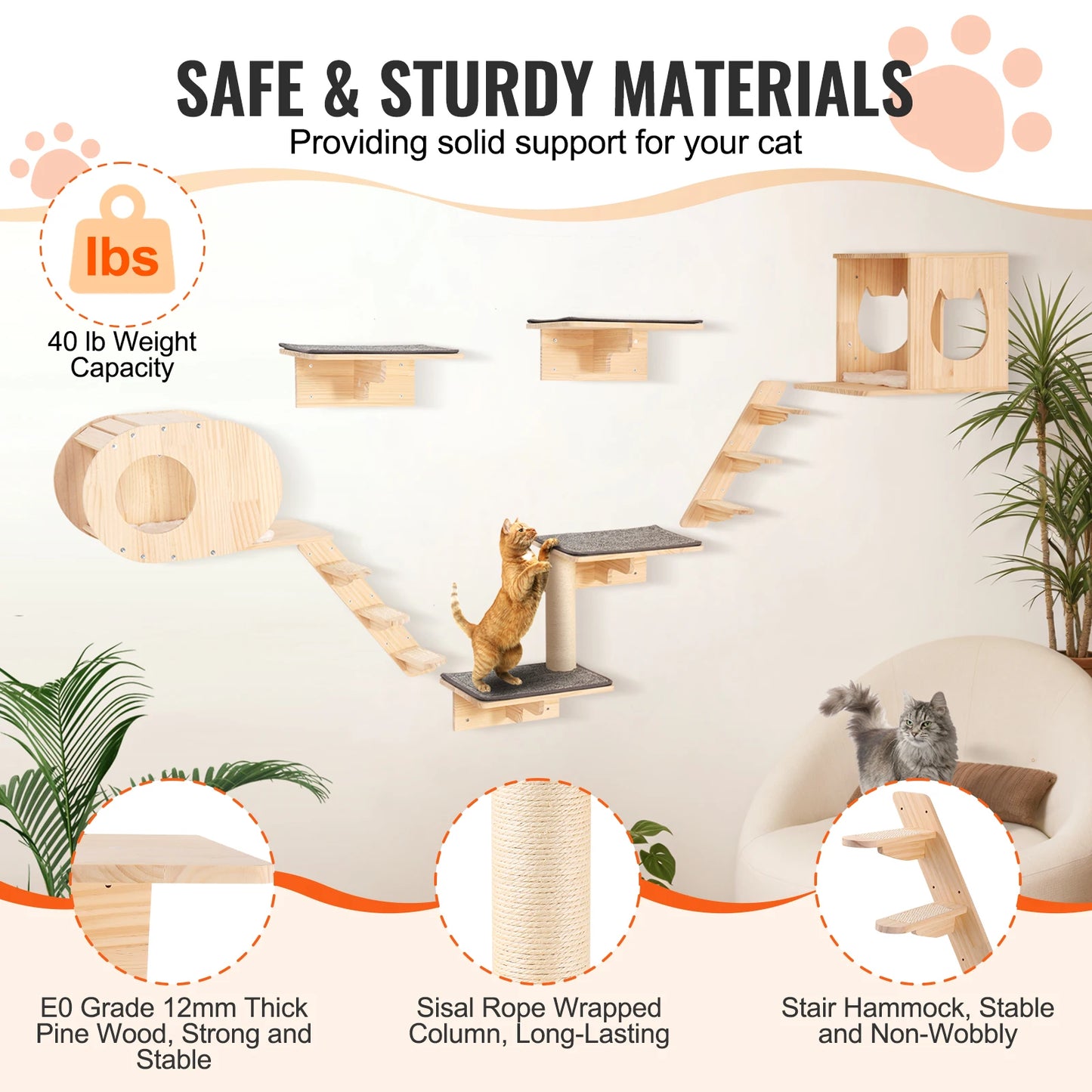 Modern Cat Wall Shelves Set | Wall-Mounted Cat Climbing System