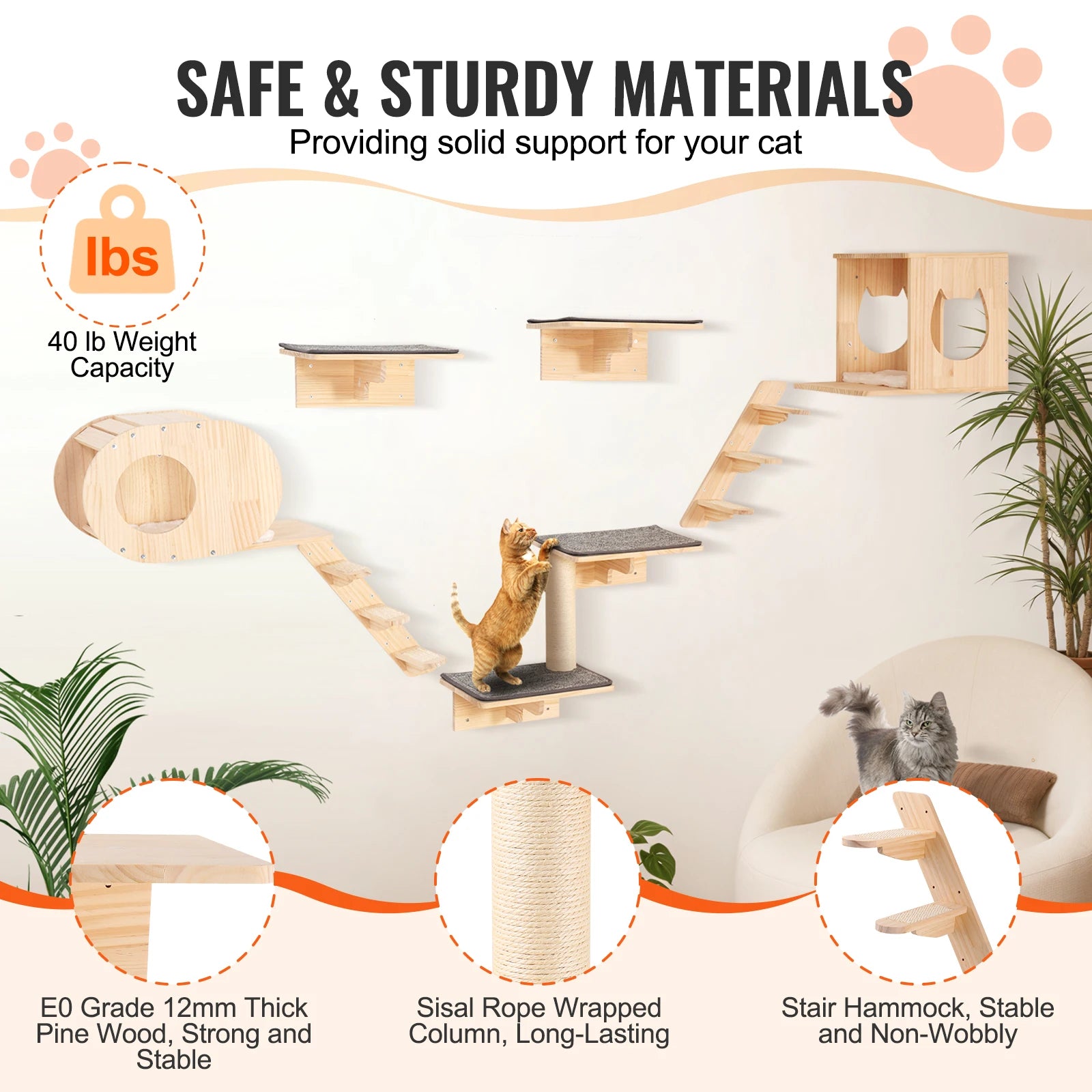 Modern Cat Wall Shelves Set | Wall-Mounted Cat Climbing System