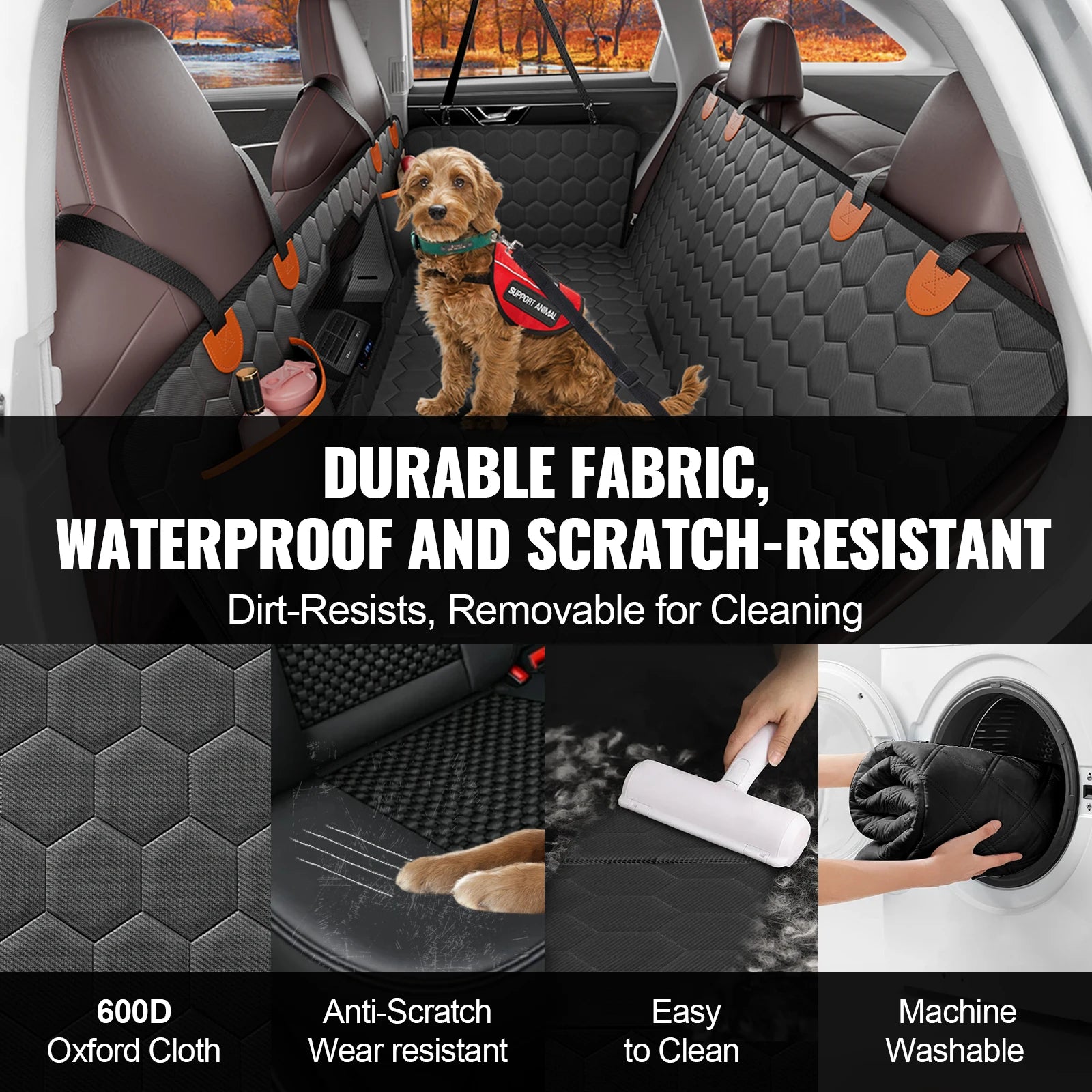 Hard Bottom Dog Car Seat Cover with Seat Extender