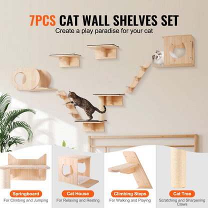 Modern Cat Wall Shelves Set | Wall-Mounted Cat Climbing System