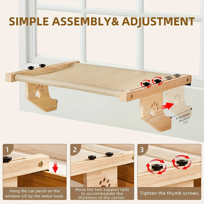 Wooden Cat Window Perch | Cozy Window Hammock for Indoor Cats
